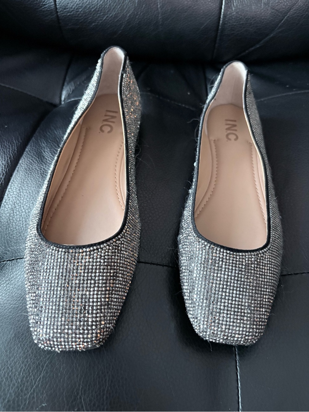 INC International Concepts Silver Metallic Rhinestone Ballet Flats